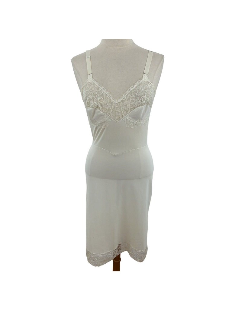 Vintage Laros Women's Full Slip Nylon Ivory Lace Bodice 32" Bust